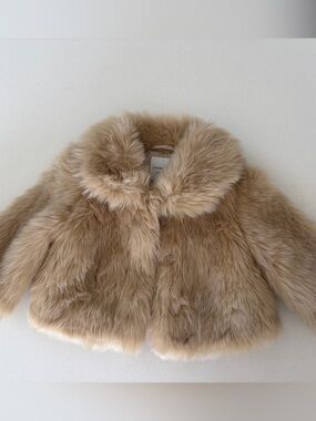 Janie and Jack Girls Faux Fur Pea Coat in Light Beige